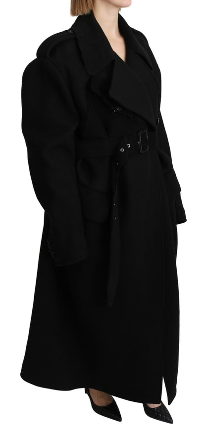  - Elegant Black Wool Trenchcoat