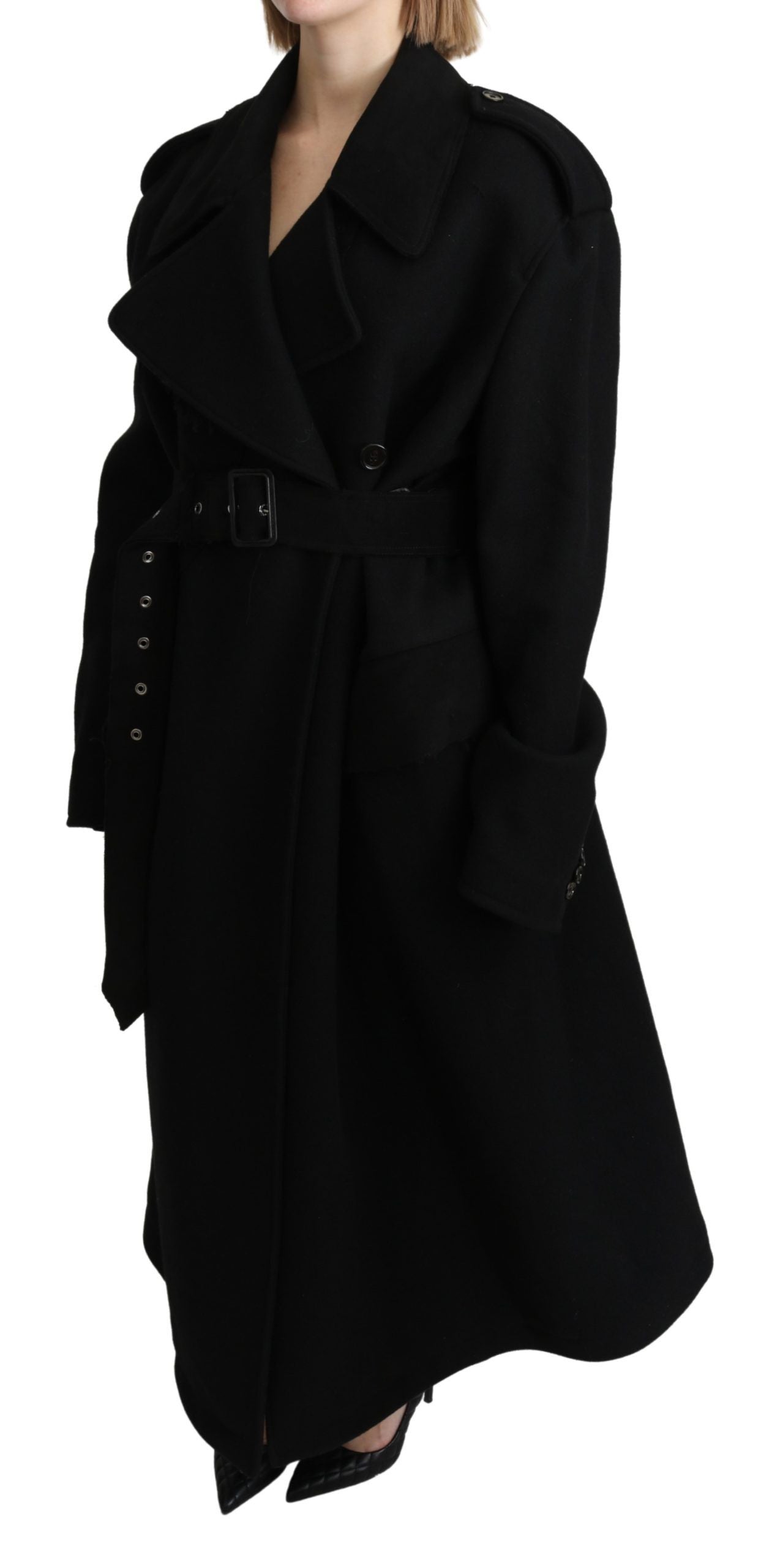  - Elegant Black Wool Trenchcoat