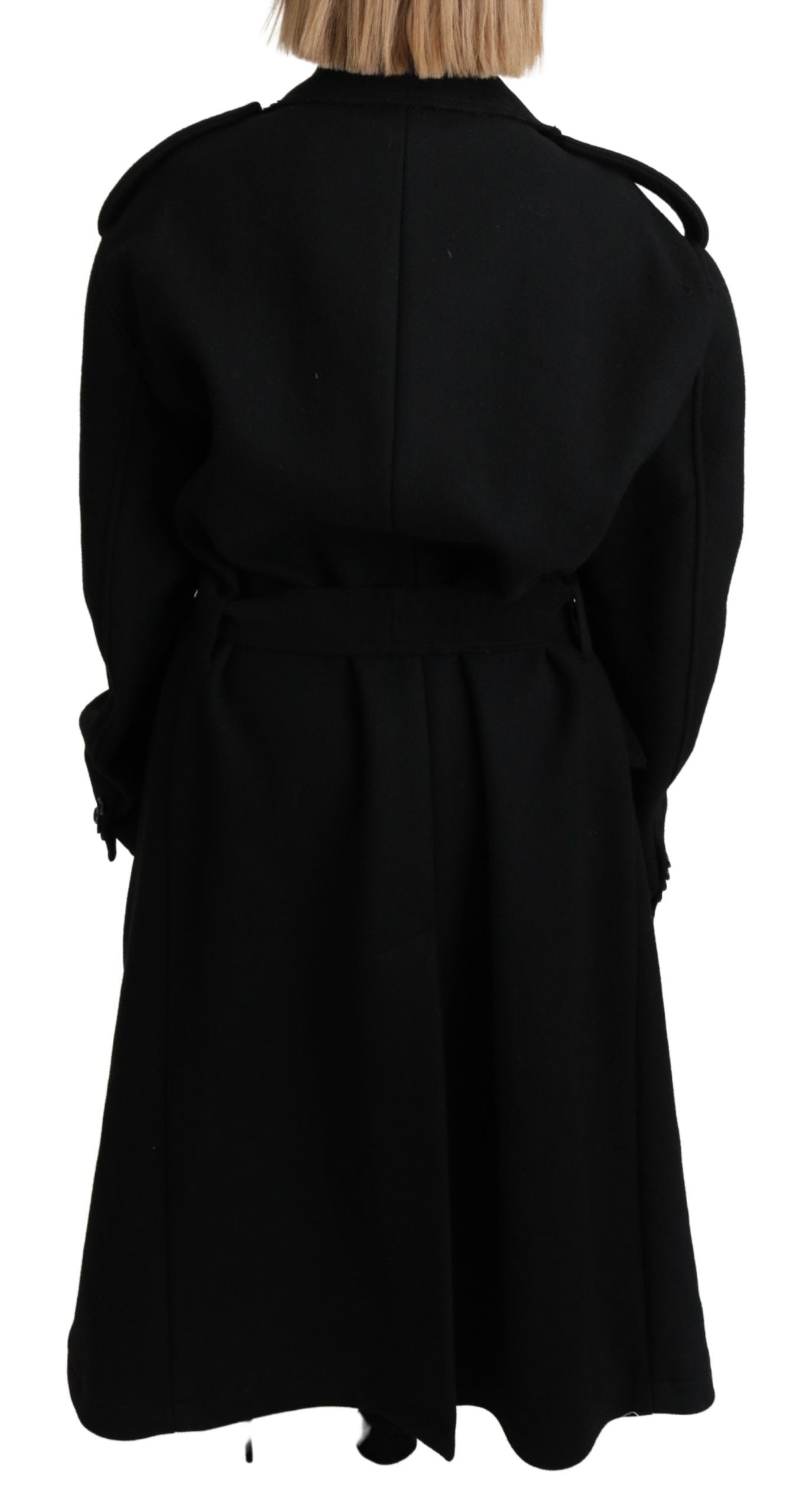  - Elegant Black Wool Trenchcoat