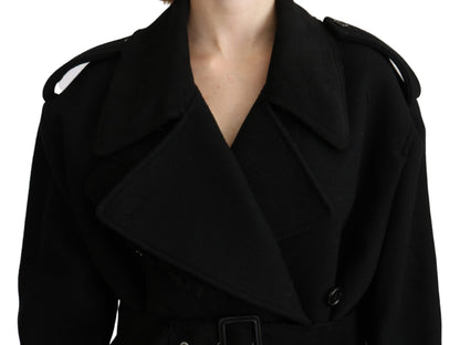  - Elegant Black Wool Trenchcoat