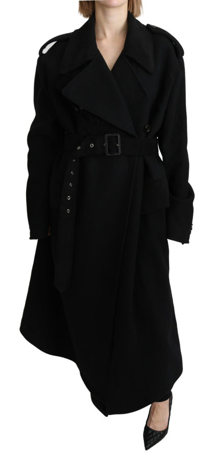  - Elegant Black Wool Trenchcoat