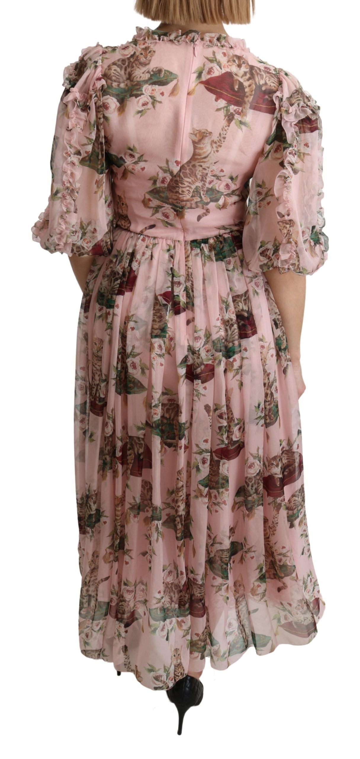  - Elegant Pink Bengal Cat Print A-Line Maxi Dress