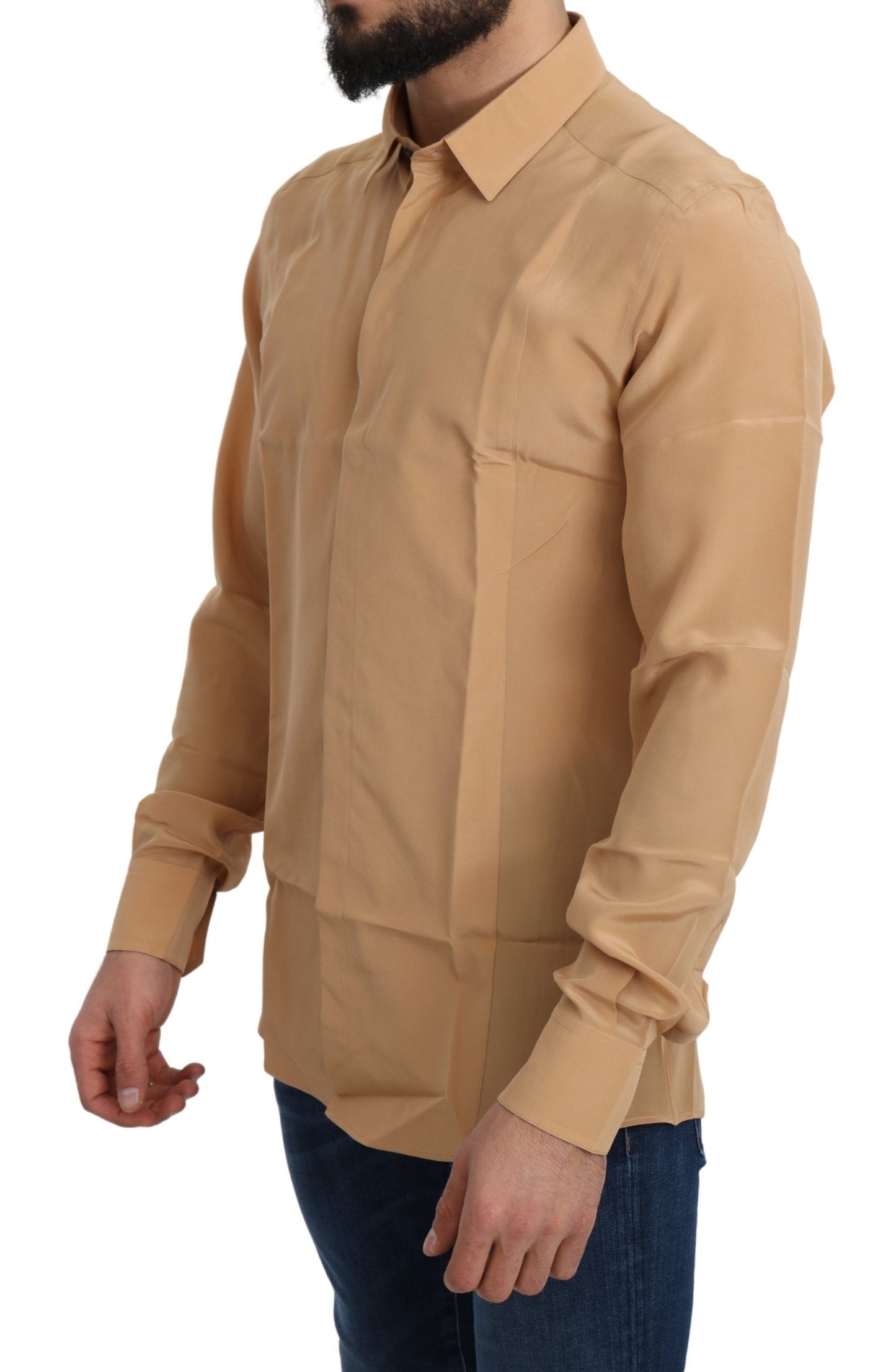  - Elegant Yellow Silk Men's Formal Shirt