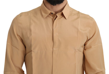  - Elegant Yellow Silk Men's Formal Shirt