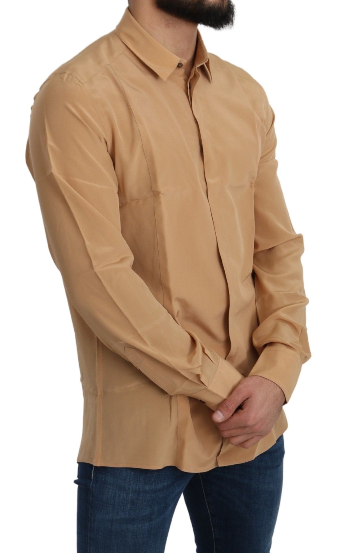  - Elegant Yellow Silk Men's Formal Shirt