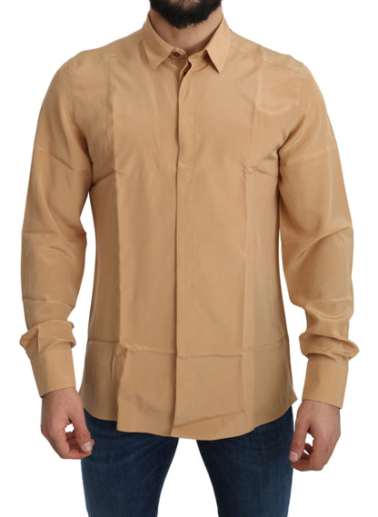  - Elegant Yellow Silk Men's Formal Shirt