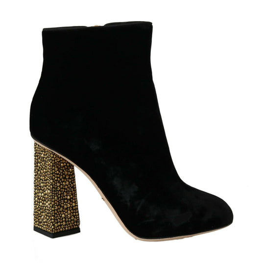  - Elegant Velvet Ankle Boots with Crystal Heels