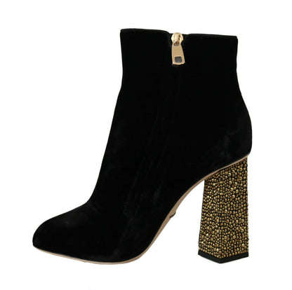  - Elegant Velvet Ankle Boots with Crystal Heels