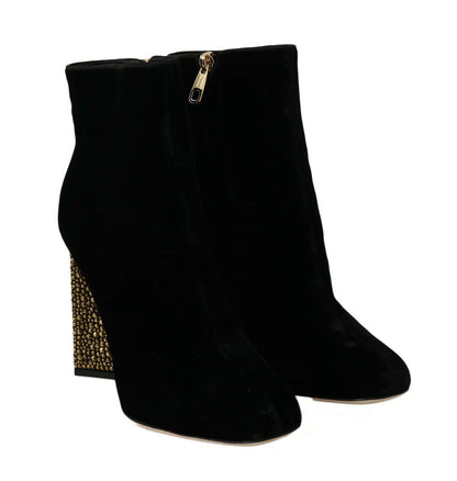  - Elegant Velvet Ankle Boots with Crystal Heels