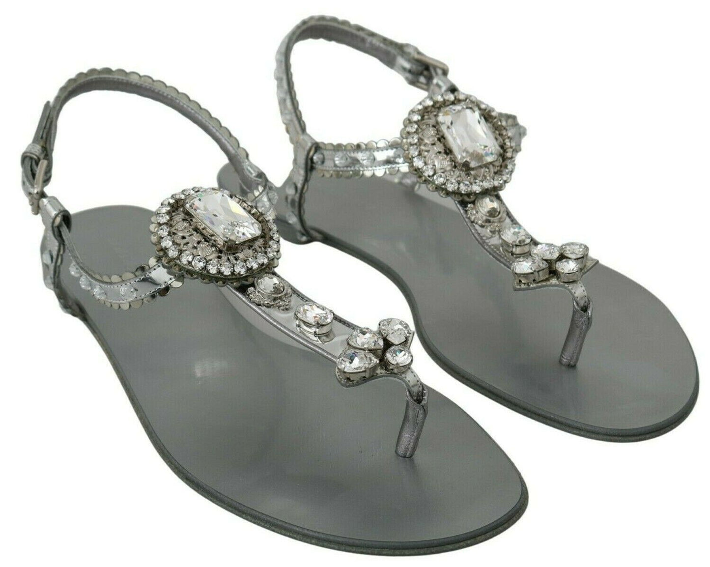  - Elegant Silver Flats with Crystal Embellishments