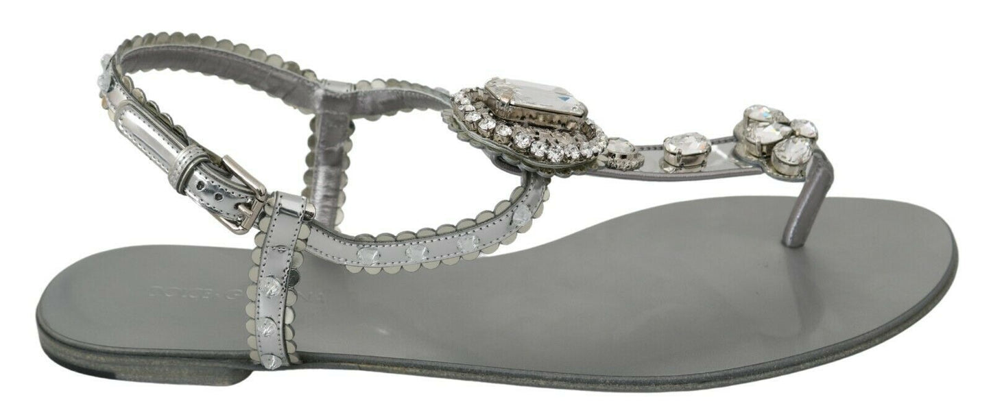  - Elegant Silver Flats with Crystal Embellishments