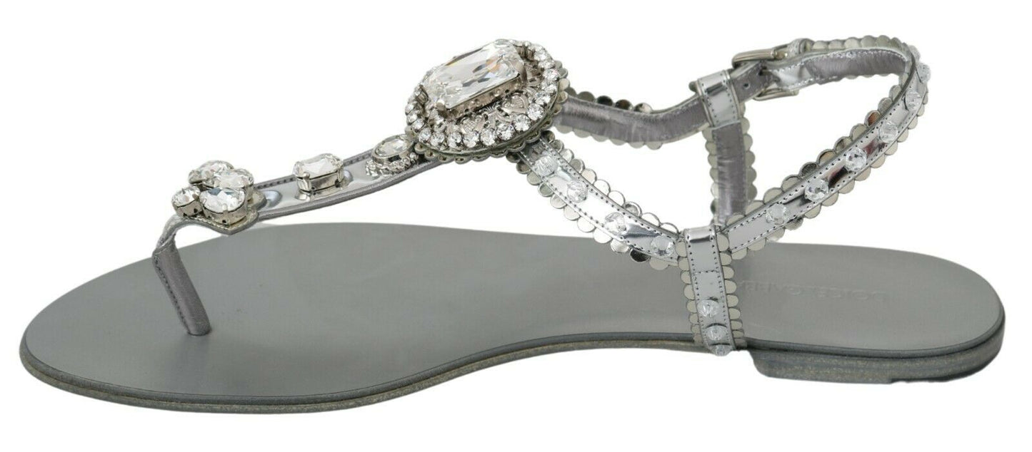  - Elegant Silver Flats with Crystal Embellishments