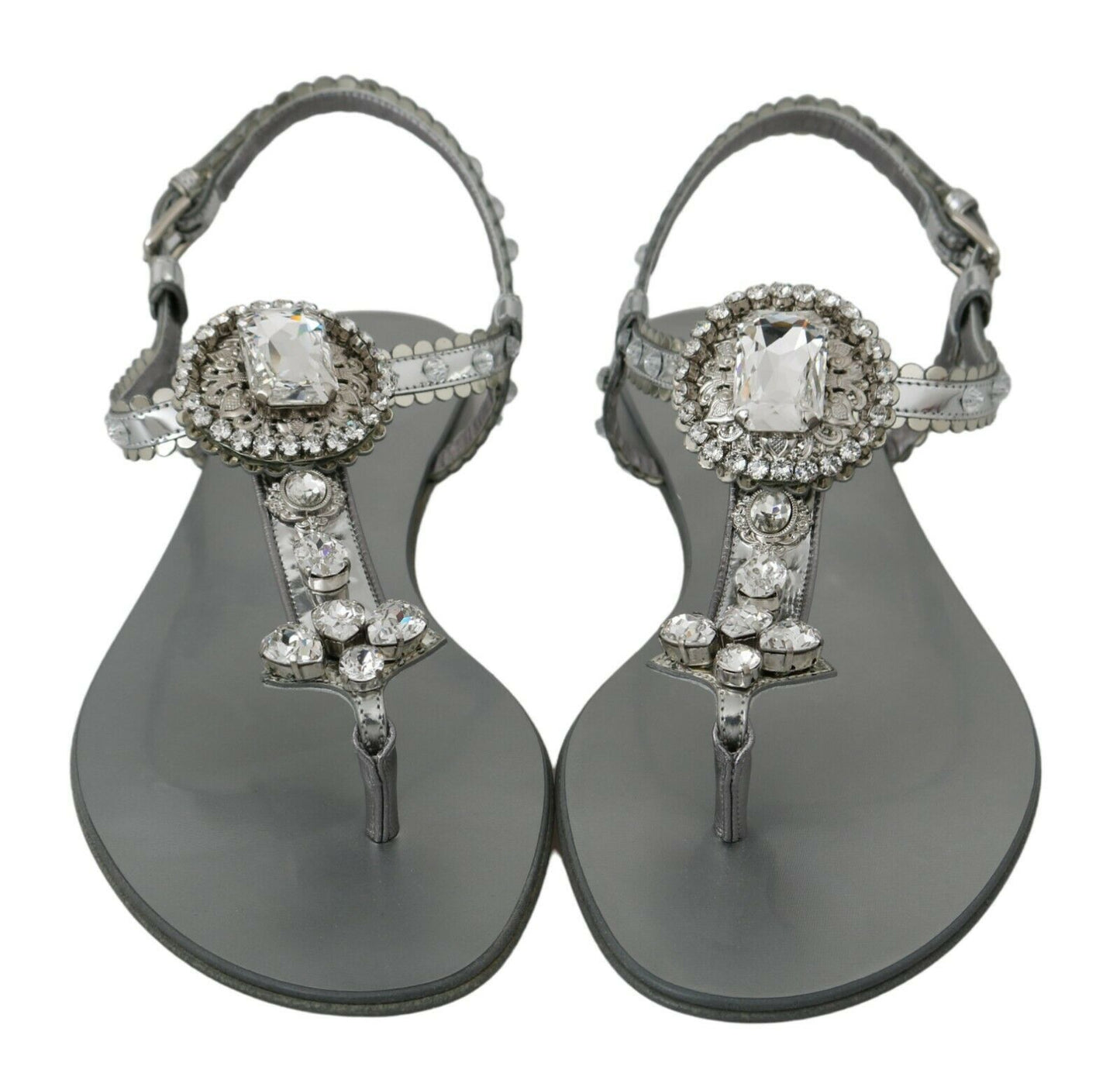  - Elegant Silver Flats with Crystal Embellishments