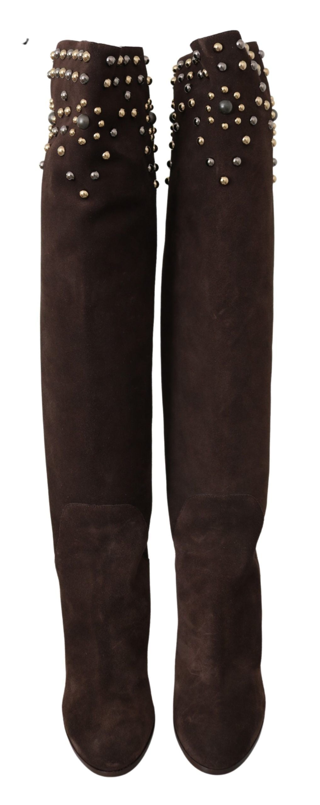  - Studded Suede Knee High Boots in Brown