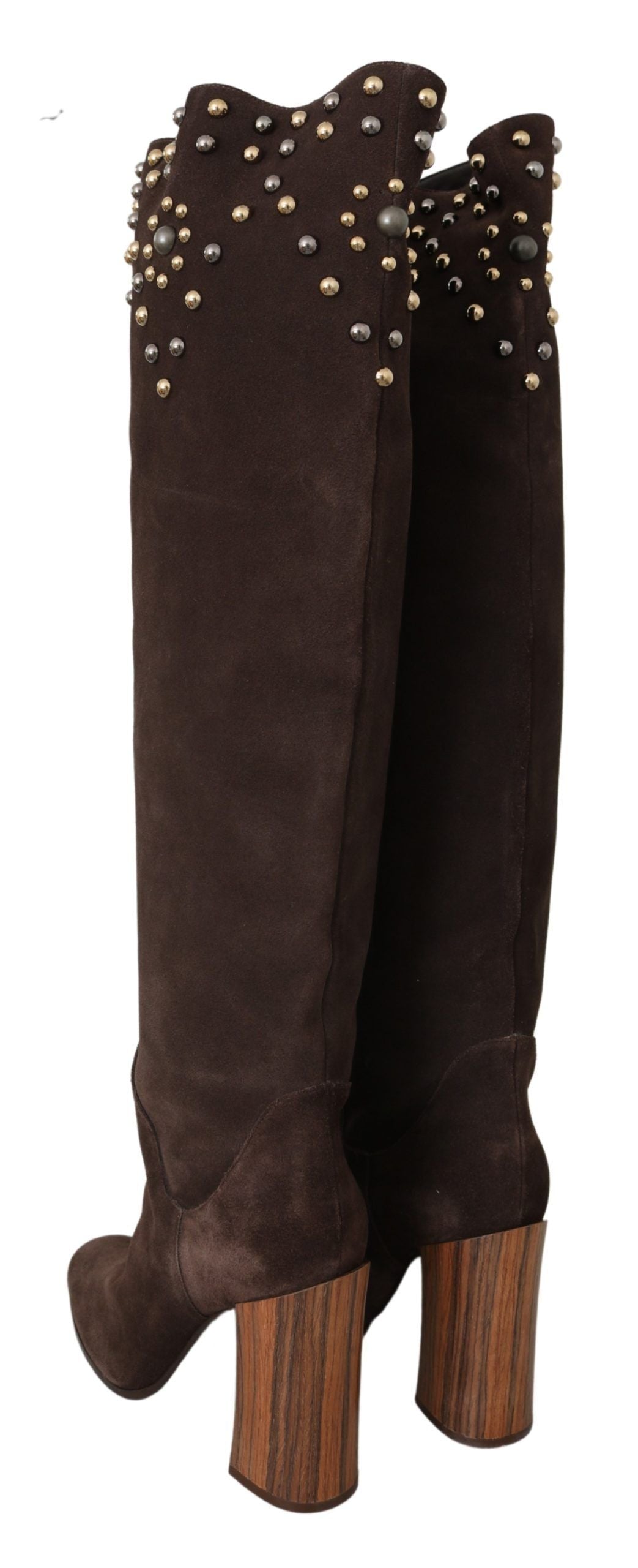  - Studded Suede Knee High Boots in Brown