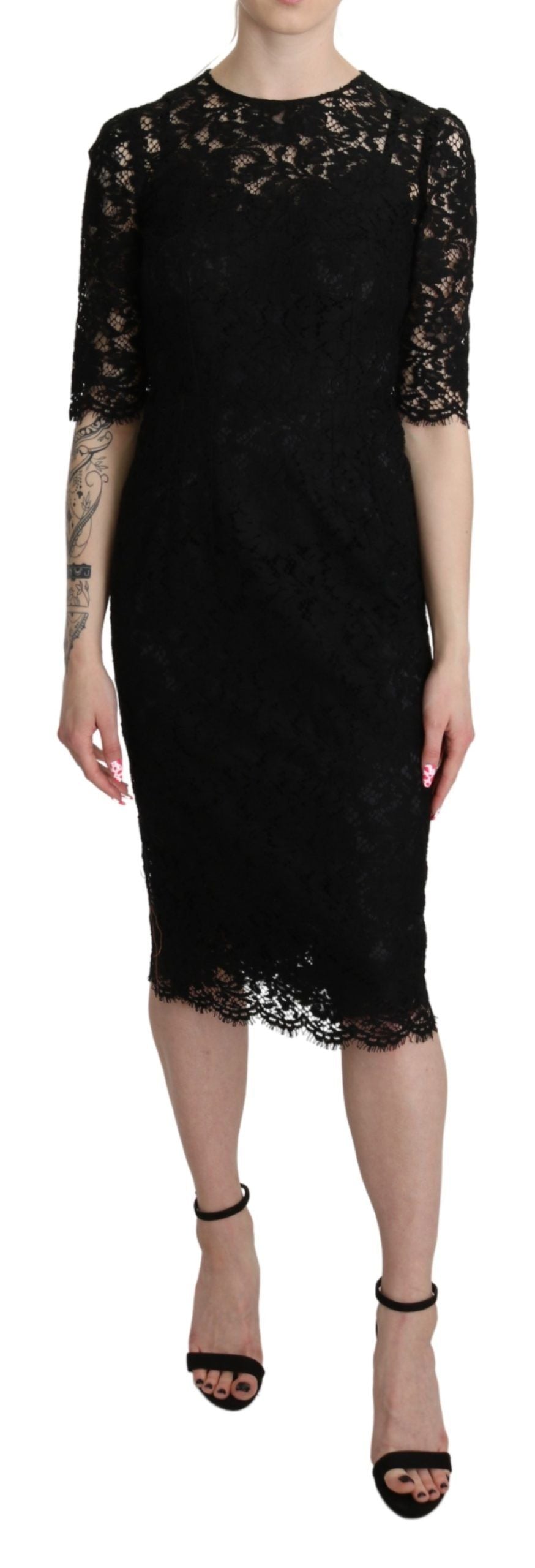  - Elegant Black Lace Sheath Knee-Length Dress