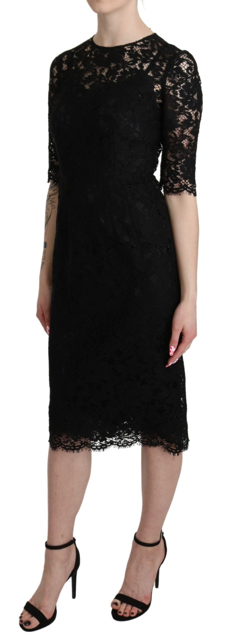  - Elegant Black Lace Sheath Knee-Length Dress