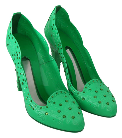 Enchanting Crystal Cinderella Pumps in Lush Green