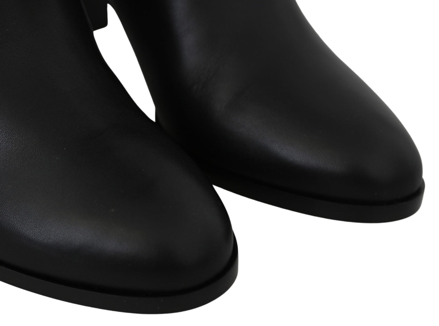  - Elegant Black Calf Leather Heeled Boots