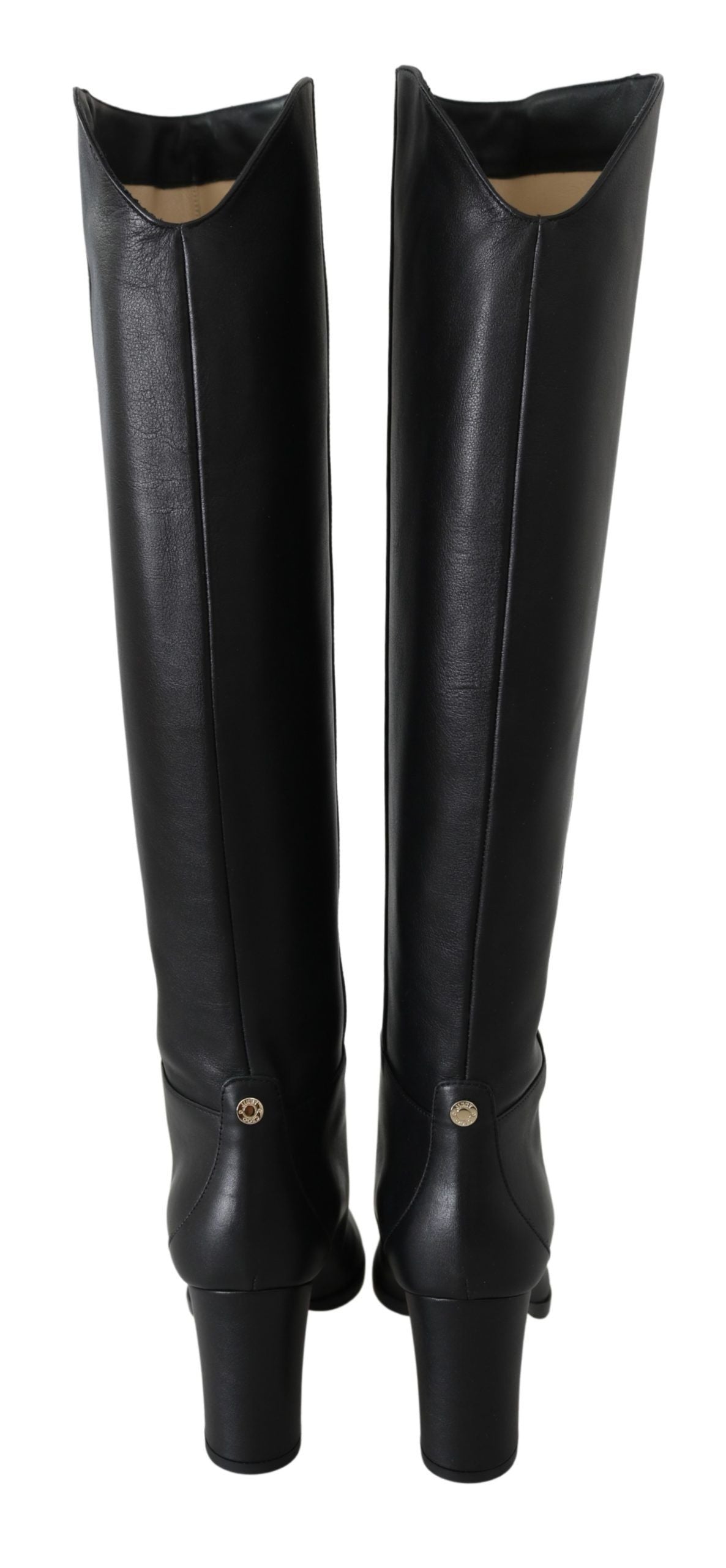  - Elegant Black Calf Leather Heeled Boots