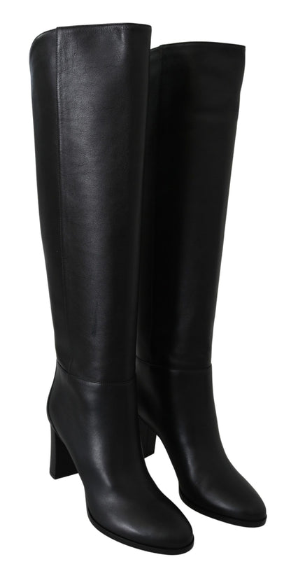  - Elegant Black Calf Leather Heeled Boots