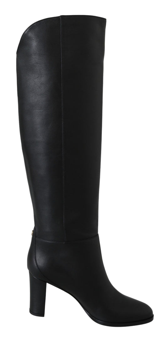  - Elegant Black Calf Leather Heeled Boots