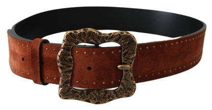 Elegant Suede Leather Belt with Gold Studs - The Luxe Alliance