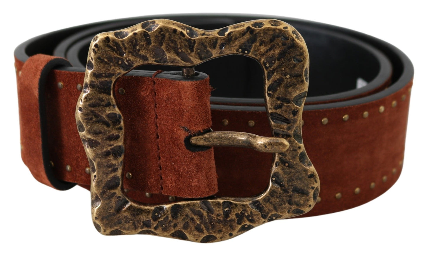 Elegant Suede Leather Belt with Gold Studs - The Luxe Alliance