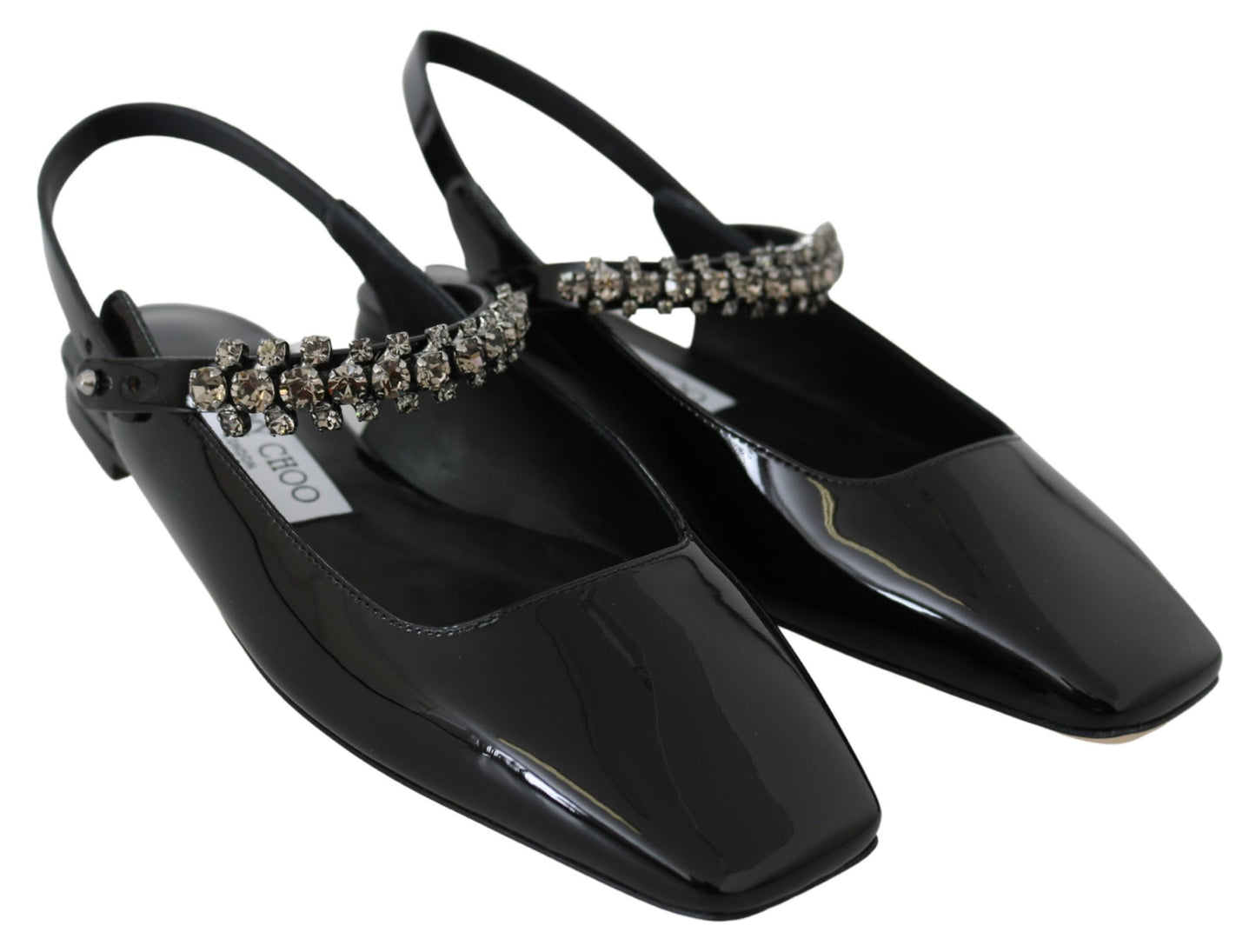  - Elegant Black Patent Flats with Crystal Accent