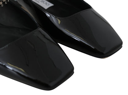  - Elegant Black Patent Flats with Crystal Accent