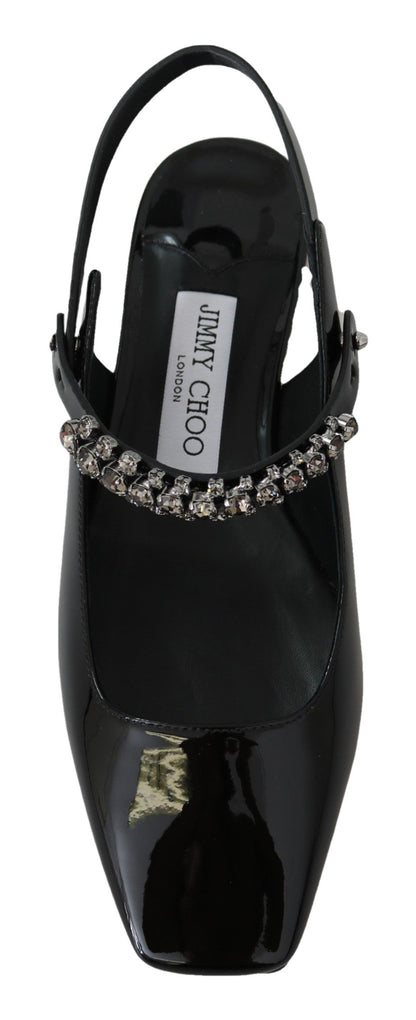  - Elegant Black Patent Flats with Crystal Accent