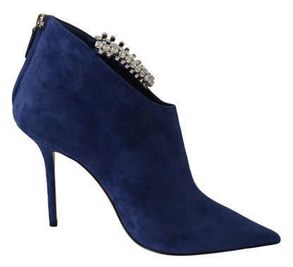  - Pop Blue Crystal-Strap Heeled Boots