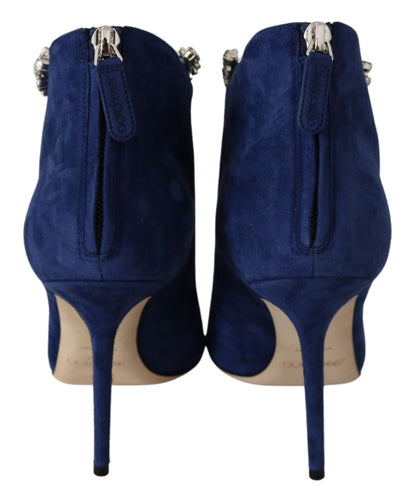  - Pop Blue Crystal-Strap Heeled Boots