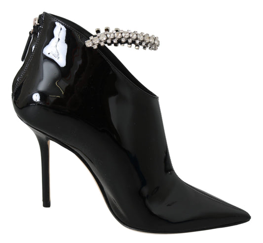  - Elegant Black Patent Heeled Boots