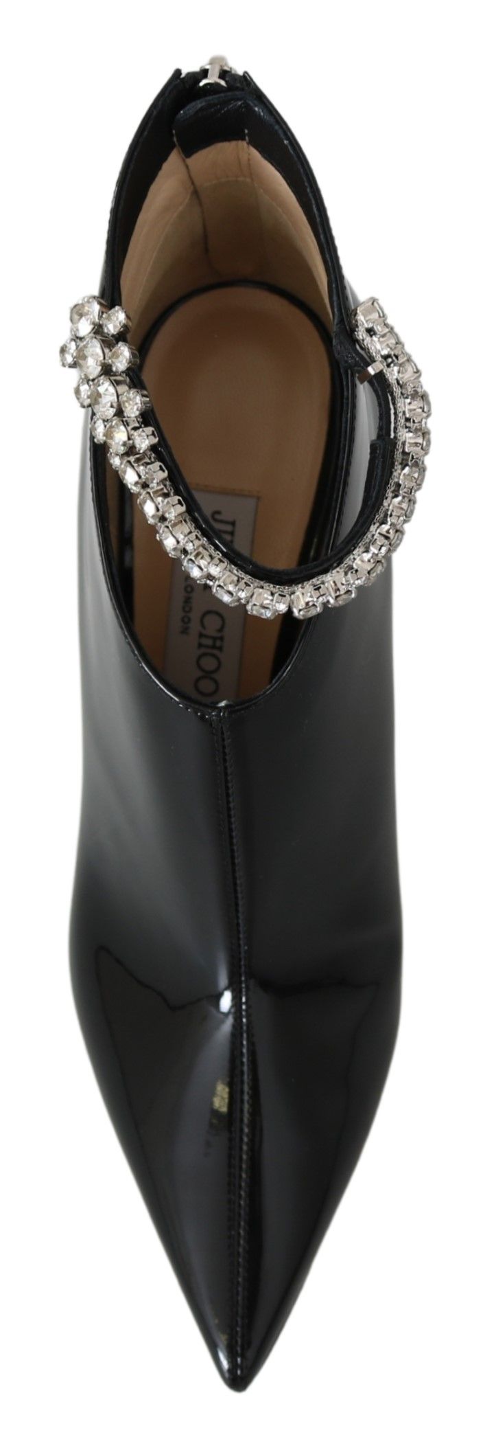 Black Patent Heeled Boots with Crystal Strap