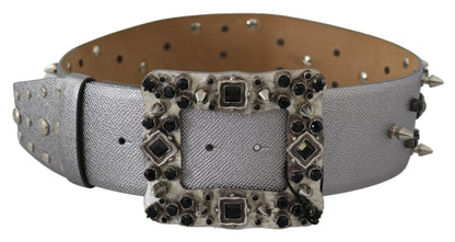 Stunning Silver Leather Crystal-Studded Belt - The Luxe Alliance