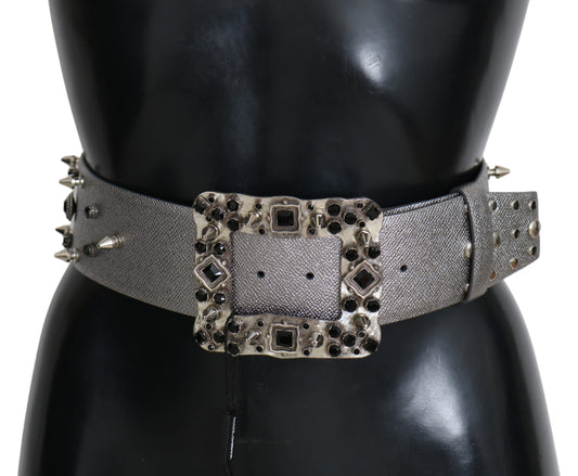 Stunning Silver Leather Crystal-Studded Belt - The Luxe Alliance