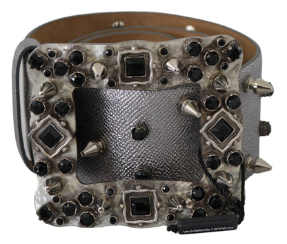 Stunning Silver Leather Crystal-Studded Belt - The Luxe Alliance