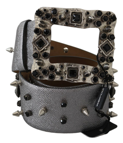 Stunning Silver Leather Crystal-Studded Belt - The Luxe Alliance