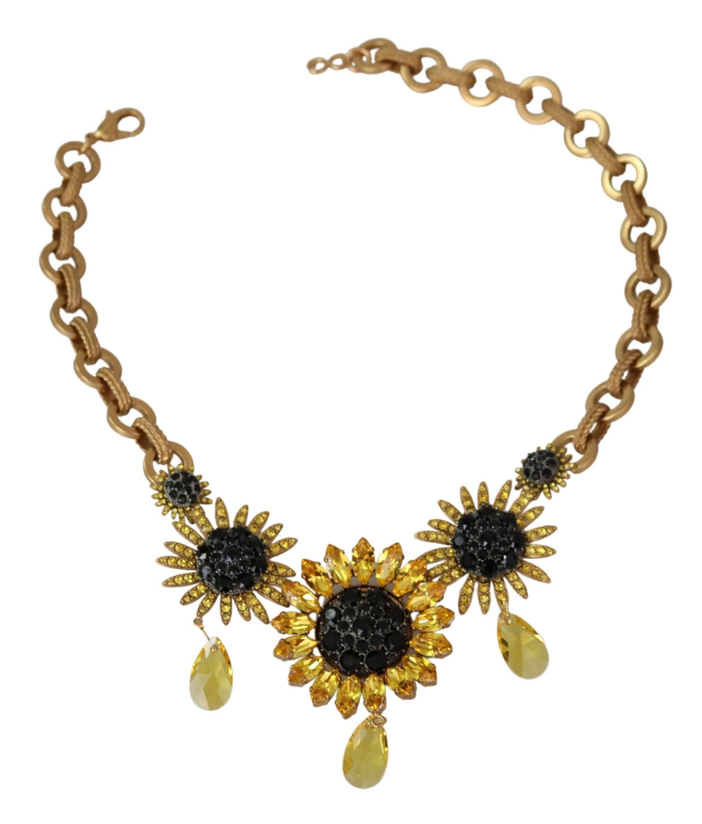  - Elegant Gold Floral Crystal Statement Necklace