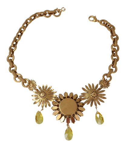  - Elegant Gold Floral Crystal Statement Necklace