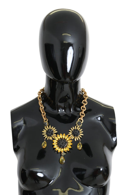  - Elegant Gold Floral Crystal Statement Necklace