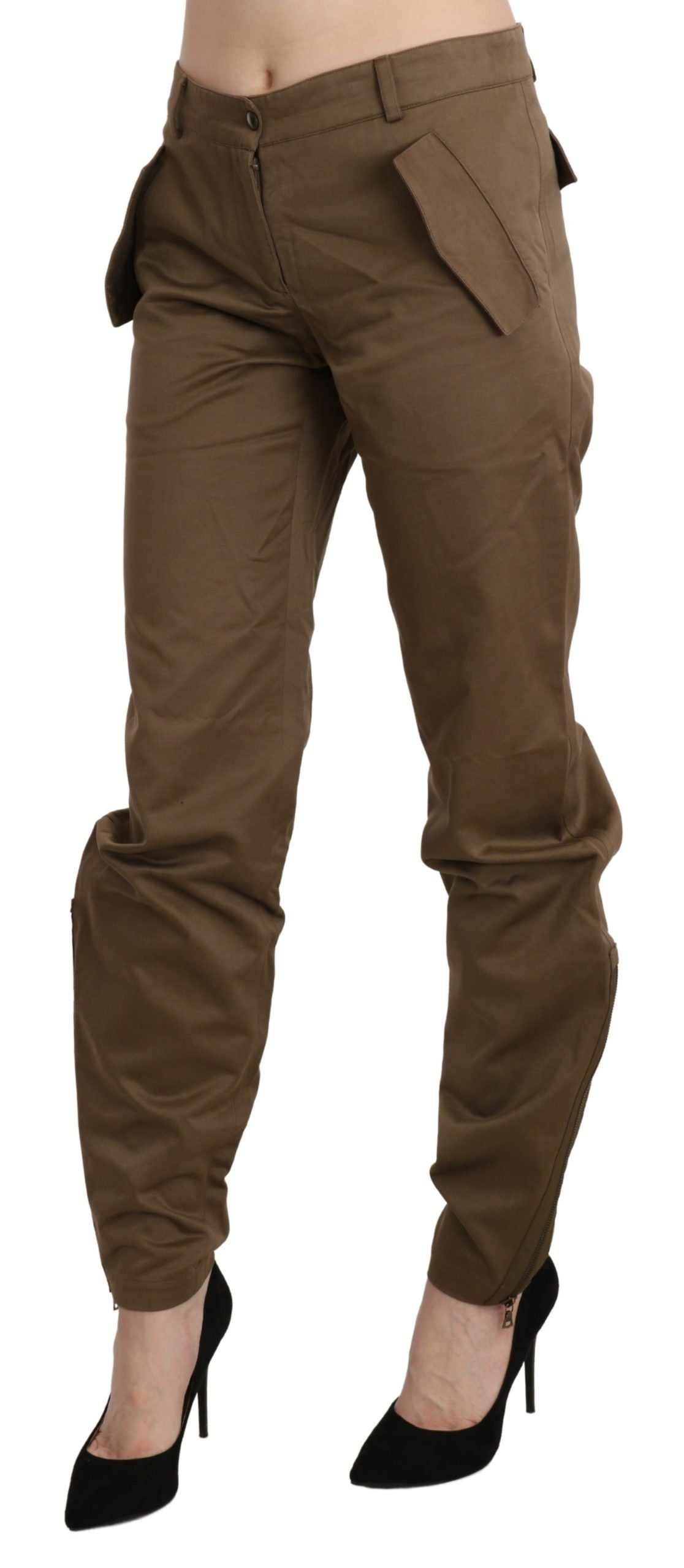  - Chic Brown Mid Waist Straight Trousers