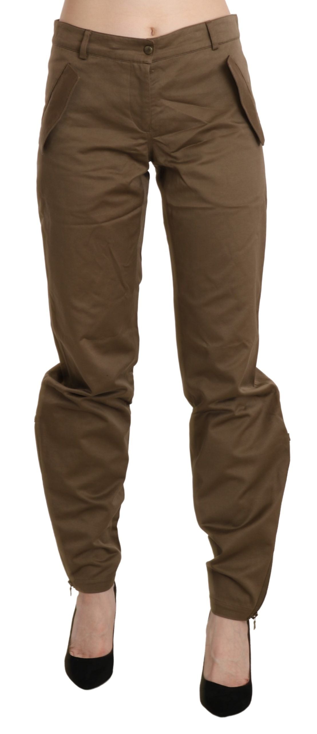  - Chic Brown Mid Waist Straight Trousers