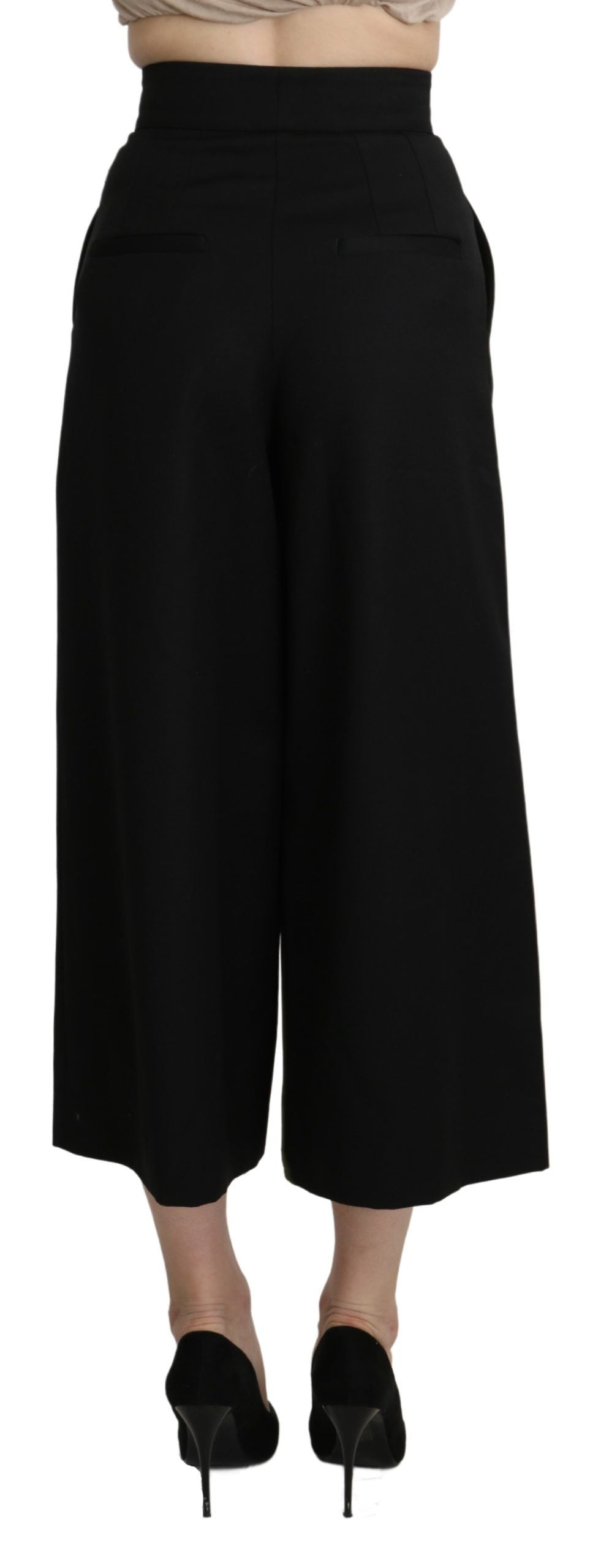  - Elegant High Waist Wide Leg Virgin Wool Trousers