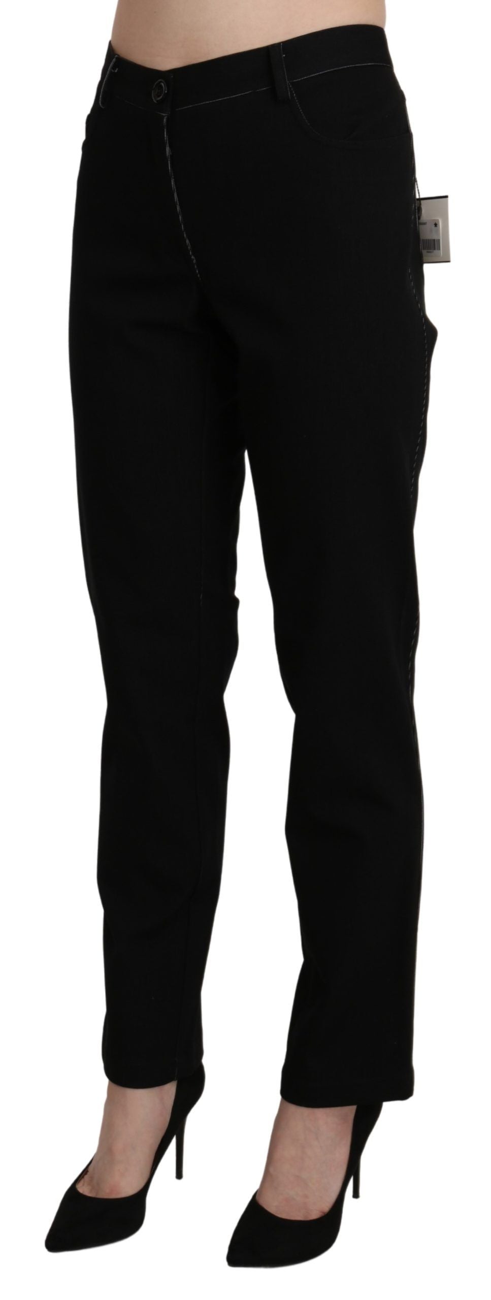  - Elegant High Waist Straight Black Trousers