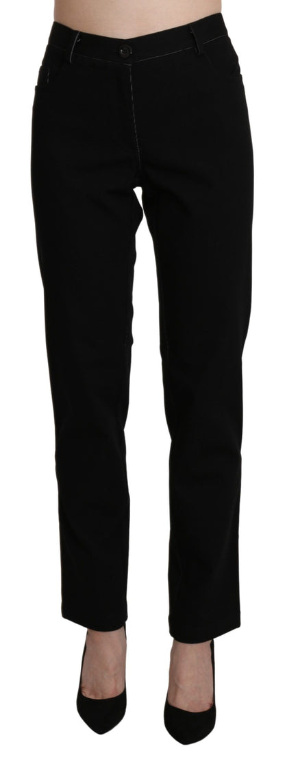  - Elegant High Waist Straight Black Trousers