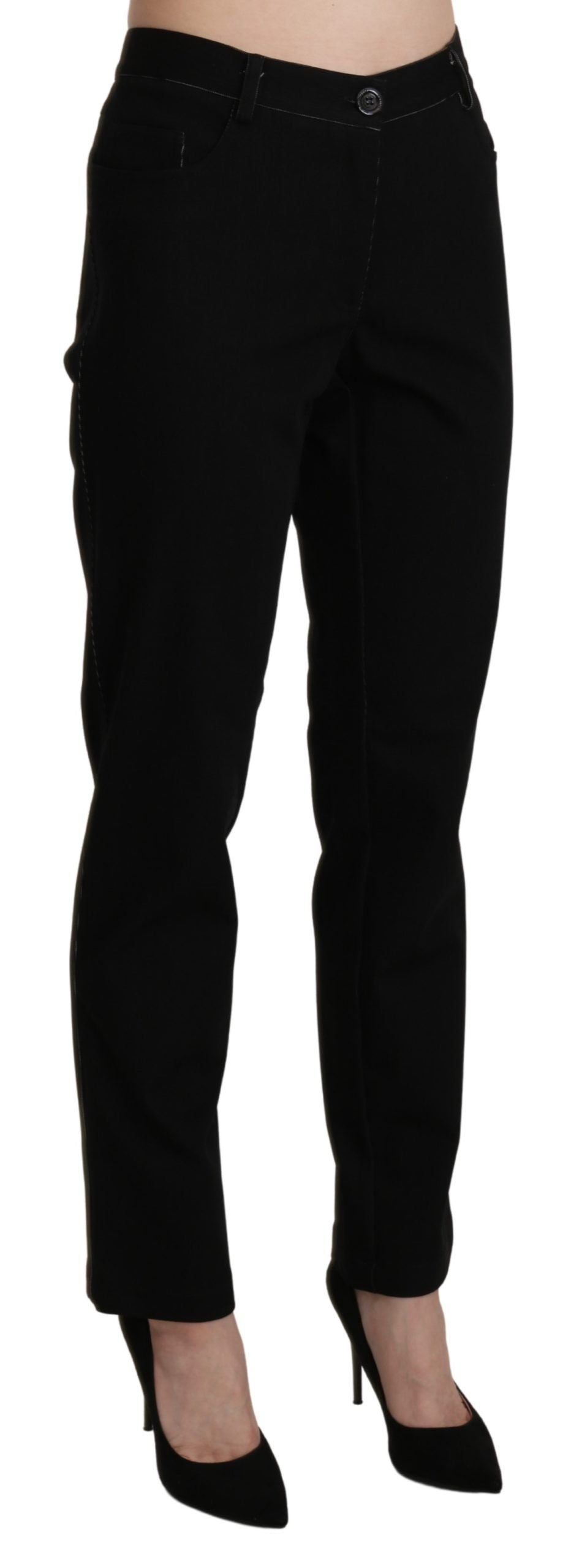  - Elegant High Waist Straight Black Trousers