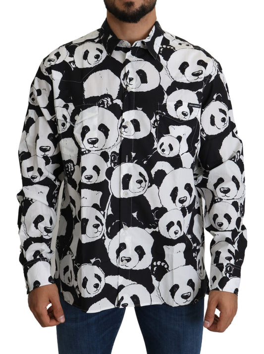  - Panda Print Pure Cotton Shirt - Black White