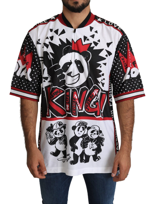  - Chic White King Panda Print Zipper Collar Tee